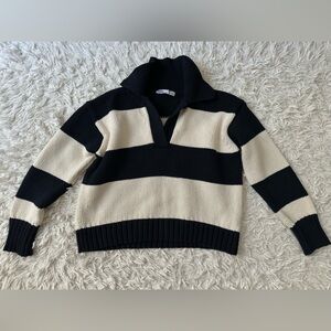 ZARA Striped Navy and Cream Polo Sweater